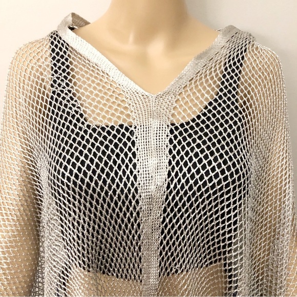 Vintage See Through Sexy Crochet Silver Tone Party Festival Beachwear Poncho. - Picture 2 of 5